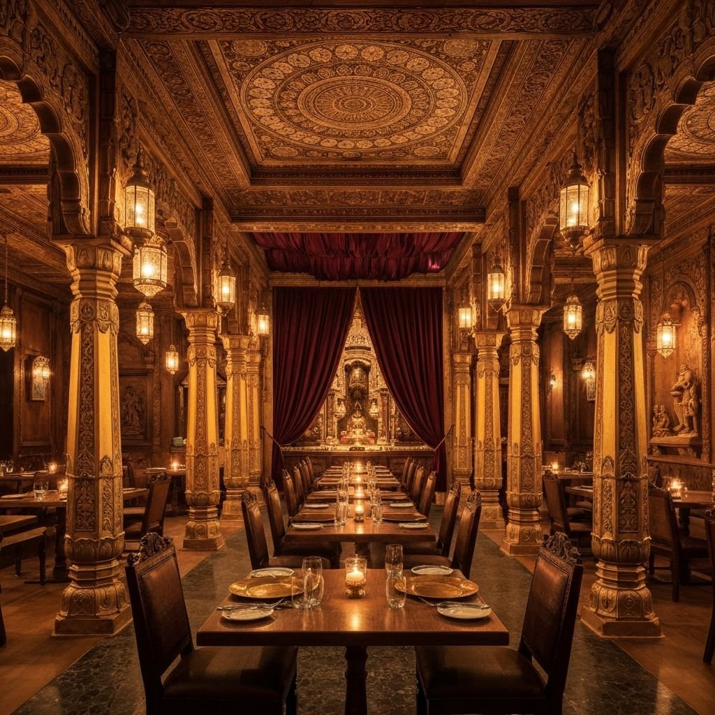Temple-inspired dining interior